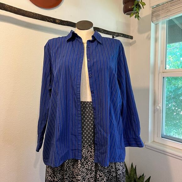 Vintage 90s 100% Cotton Blue Textured Stripe Menswear Oversized Shirt Size 2X - Picture 1 of 11